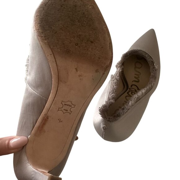 SAM EDELMAN Lavender Gray Fringe Fabric Trim Heels Size 9.5 - Picture 4 of 8